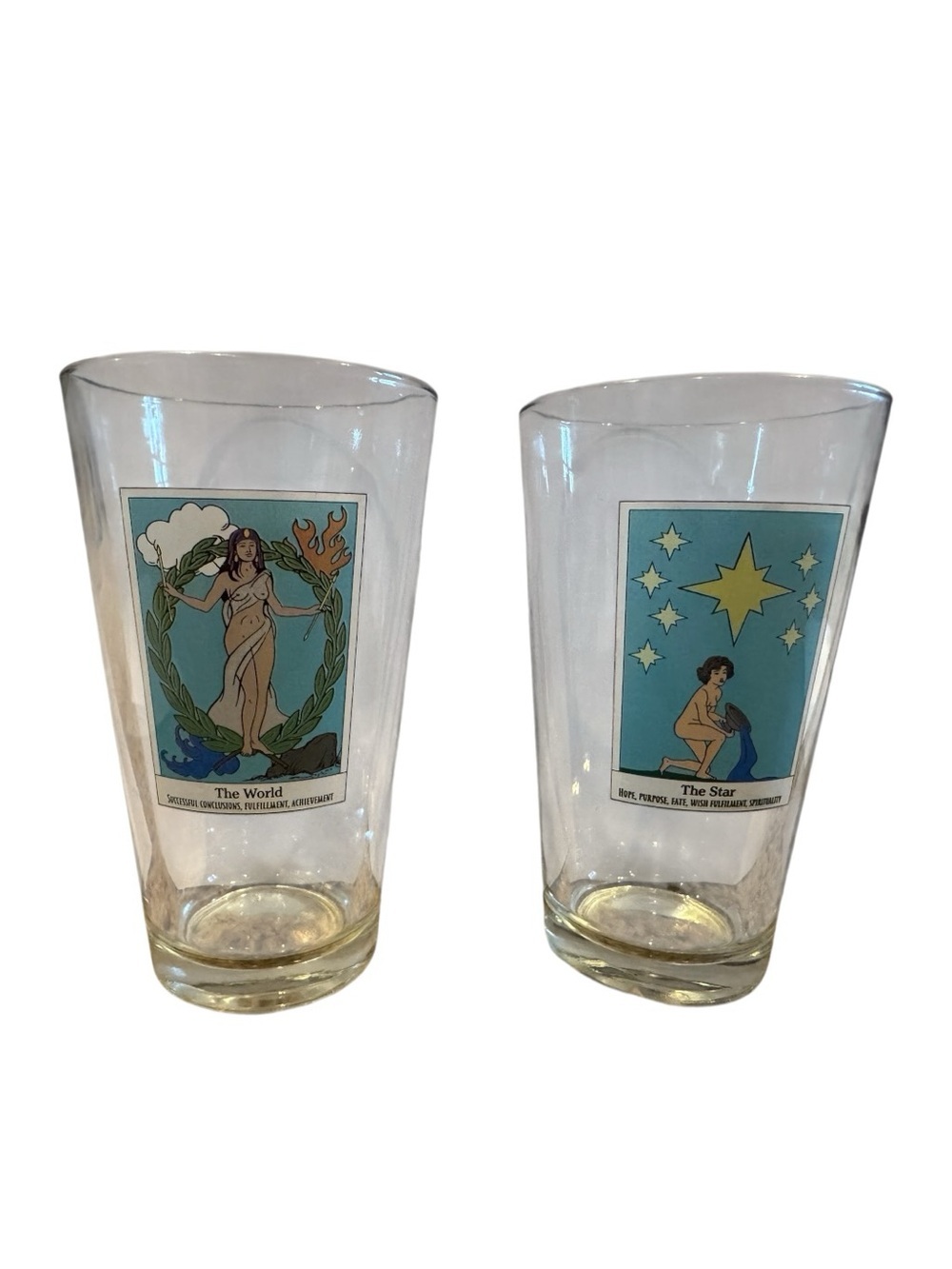 Tarot Card Pint Glasses Set of 2 The Star and The World Astrology 16 Oz Cups - Picture 2 of 7